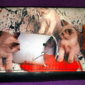NEW WALLET KITTENS HAVING FUN, CREDIT CARD SLOTS, CHECK BOOK HOLDER, COIN PURSE